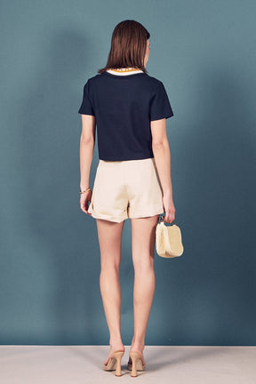 Knitted Collar Button Up Top