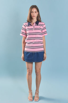 ENGLISH FACTORY - Stripe Collared Knit Top - TOPS available at Objectrare