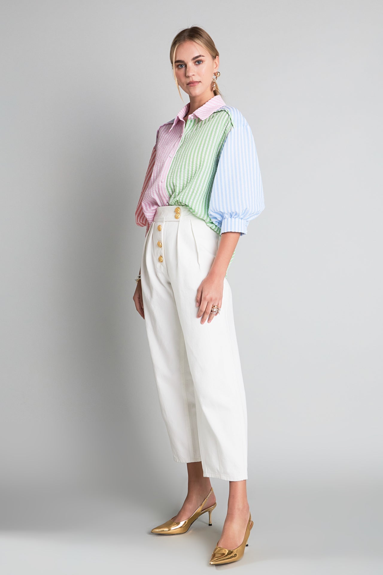 ENGLISH FACTORY - English Factory - Seersucker Striped Colorblock Shirt - SHIRTS & BLOUSES available at Objectrare