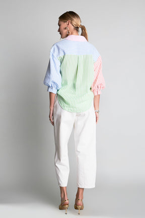 ENGLISH FACTORY - English Factory - Seersucker Striped Colorblock Shirt - SHIRTS & BLOUSES available at Objectrare