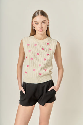 ENGLISH FACTORY - Embroidered Heart Knit Vest - TOPS available at Objectrare