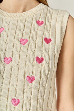 ENGLISH FACTORY - Embroidered Heart Knit Vest - TOPS available at Objectrare