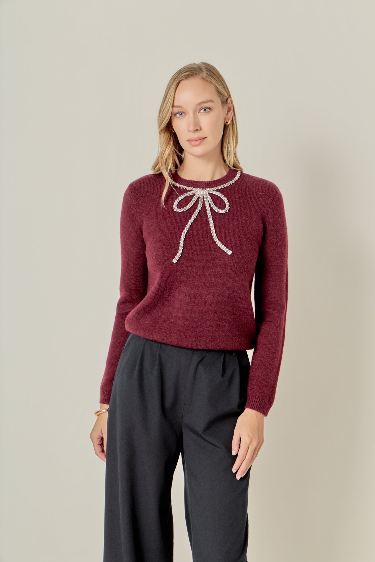 ENGLISH FACTORY - Rhinestone Bow Knit - TOPS available at Objectrare
