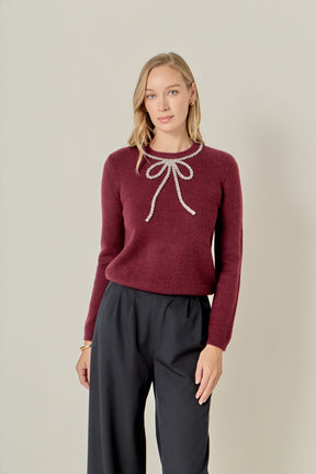 ENGLISH FACTORY - Rhinestone Bow Knit - TOPS available at Objectrare