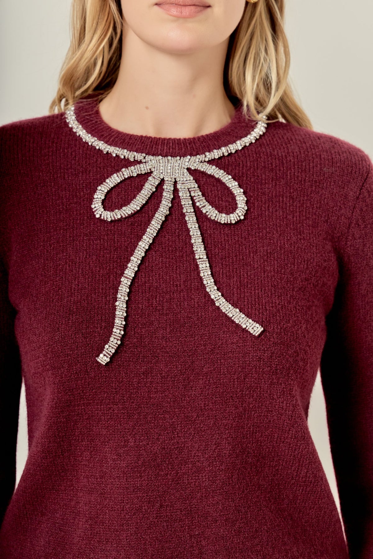 ENGLISH FACTORY - Rhinestone Bow Knit - TOPS available at Objectrare