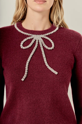 ENGLISH FACTORY - Rhinestone Bow Knit - TOPS available at Objectrare
