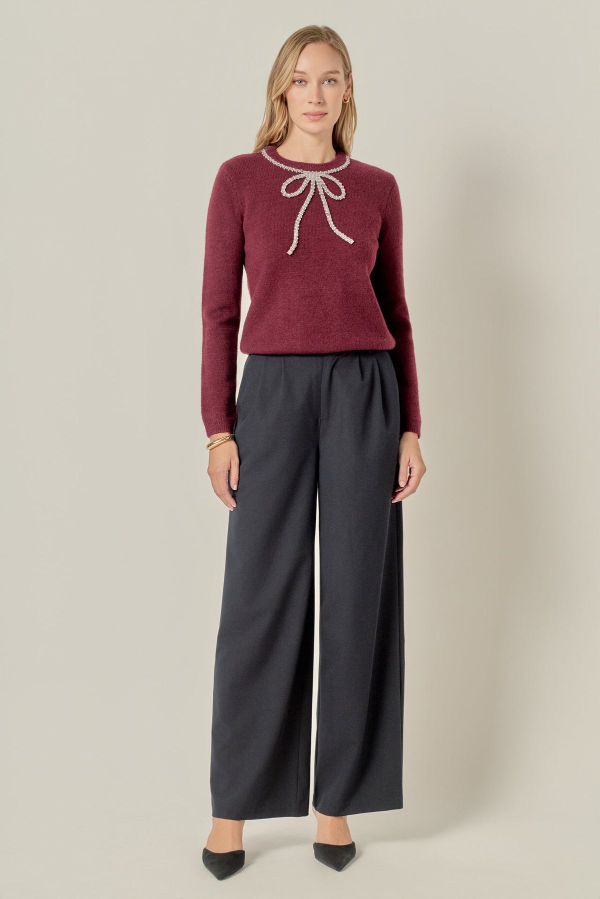 ENGLISH FACTORY - Rhinestone Bow Knit - TOPS available at Objectrare