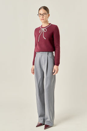 ENGLISH FACTORY - Rhinestone Bow Knit - TOPS available at Objectrare