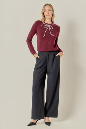 ENGLISH FACTORY - Rhinestone Bow Knit - TOPS available at Objectrare