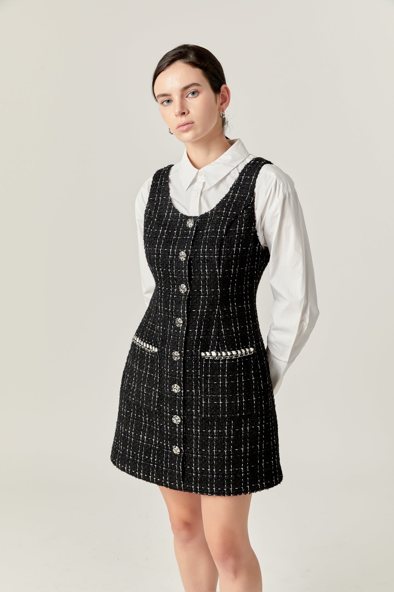 ENGLISH FACTORY - Tweed Sleeveless Mini Dress - DRESSES available at Objectrare