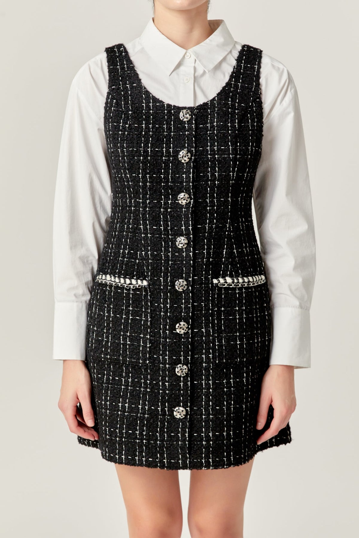 ENGLISH FACTORY - Tweed Sleeveless Mini Dress - DRESSES available at Objectrare