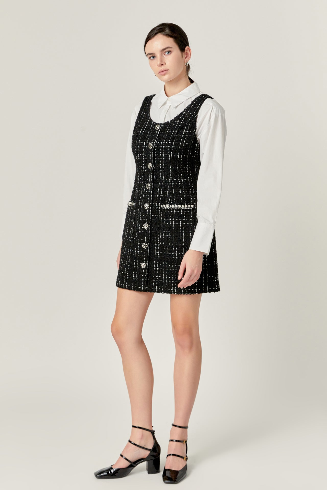 ENGLISH FACTORY - Tweed Sleeveless Mini Dress - DRESSES available at Objectrare