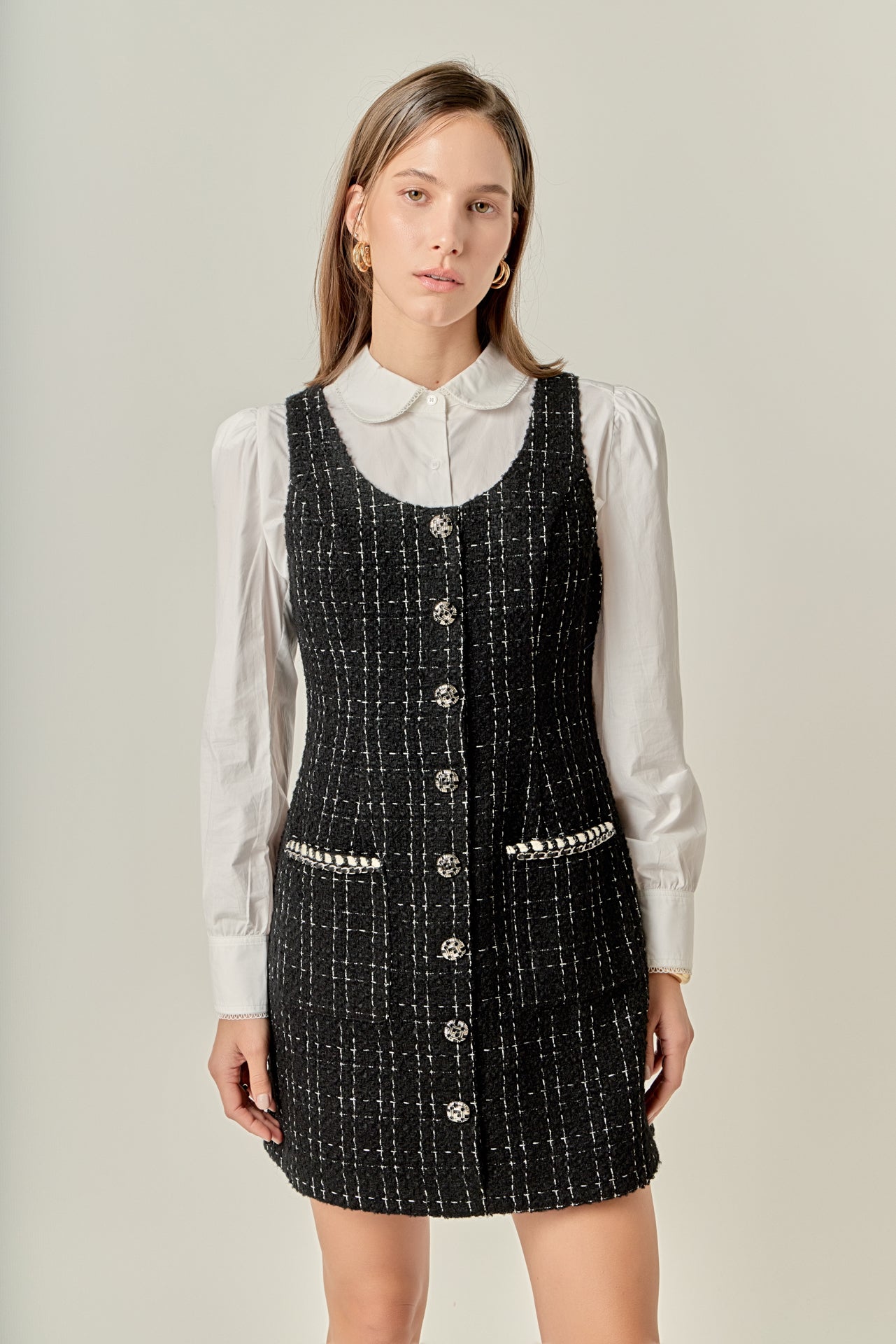ENGLISH FACTORY - Tweed Sleeveless Mini Dress - DRESSES available at Objectrare