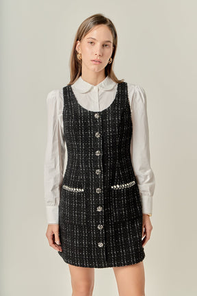 ENGLISH FACTORY - Tweed Sleeveless Mini Dress - DRESSES available at Objectrare
