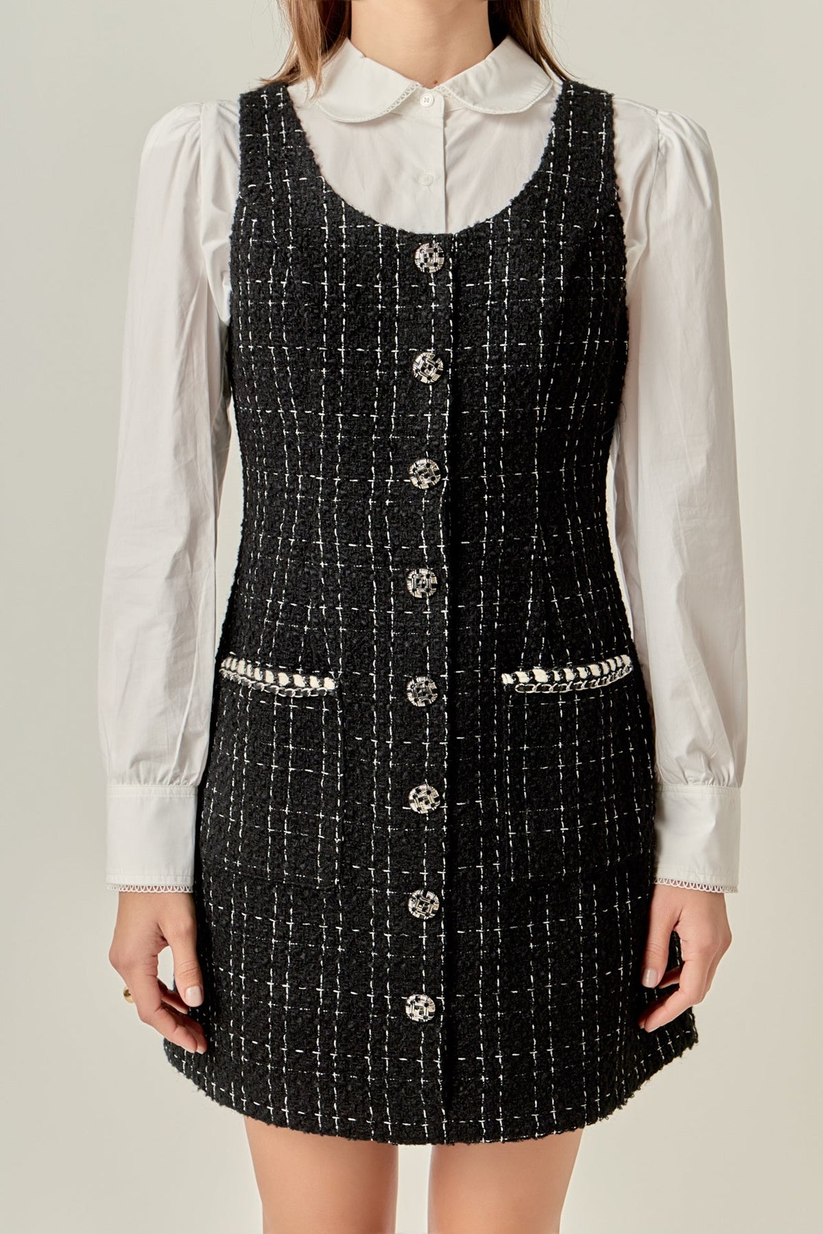 ENGLISH FACTORY - Tweed Sleeveless Mini Dress - DRESSES available at Objectrare
