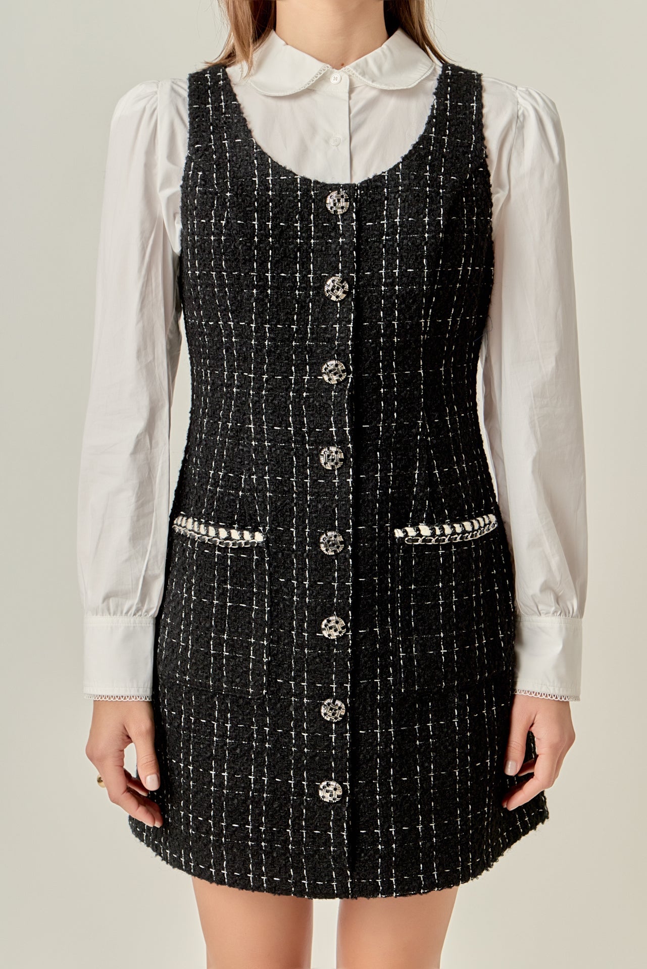 ENGLISH FACTORY - Tweed Sleeveless Mini Dress - DRESSES available at Objectrare