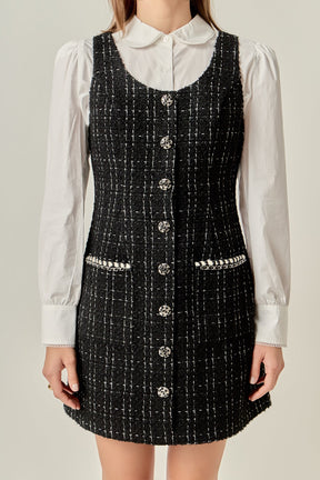 ENGLISH FACTORY - Tweed Sleeveless Mini Dress - DRESSES available at Objectrare