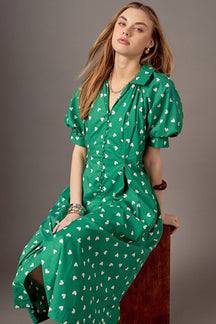 ENGLISH FACTORY - Lovelyn Heart Print Midi Dress - DRESSES available at Objectrare