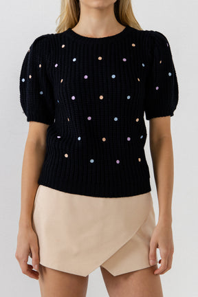 ENGLISH FACTORY - Multi Colored Dot Embroidered Sweater - SWEATERS & KNITS available at Objectrare