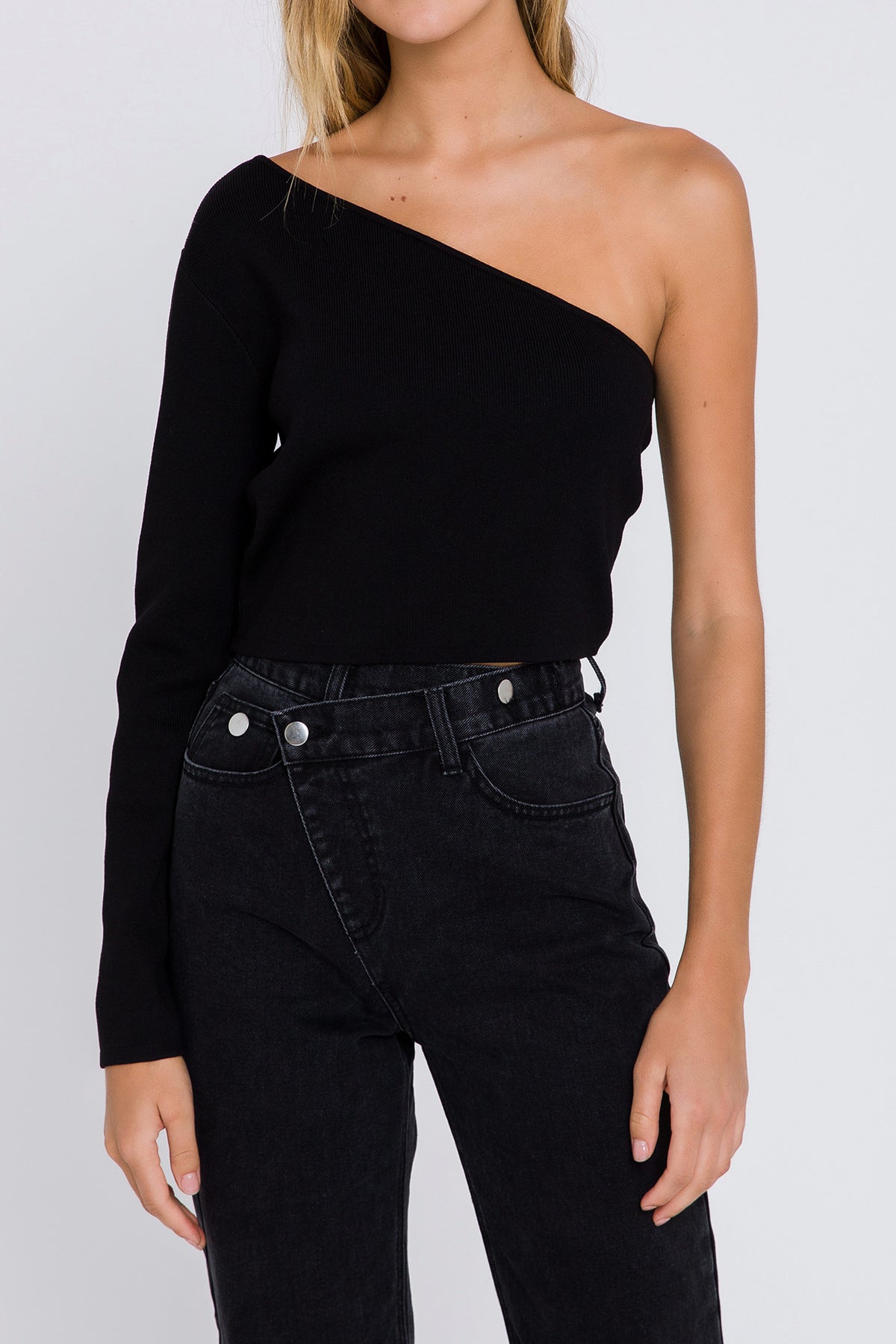 ENDLESS ROSE - Asymmetrical Knit Crop Top - SWEATERS & KNITS available at Objectrare