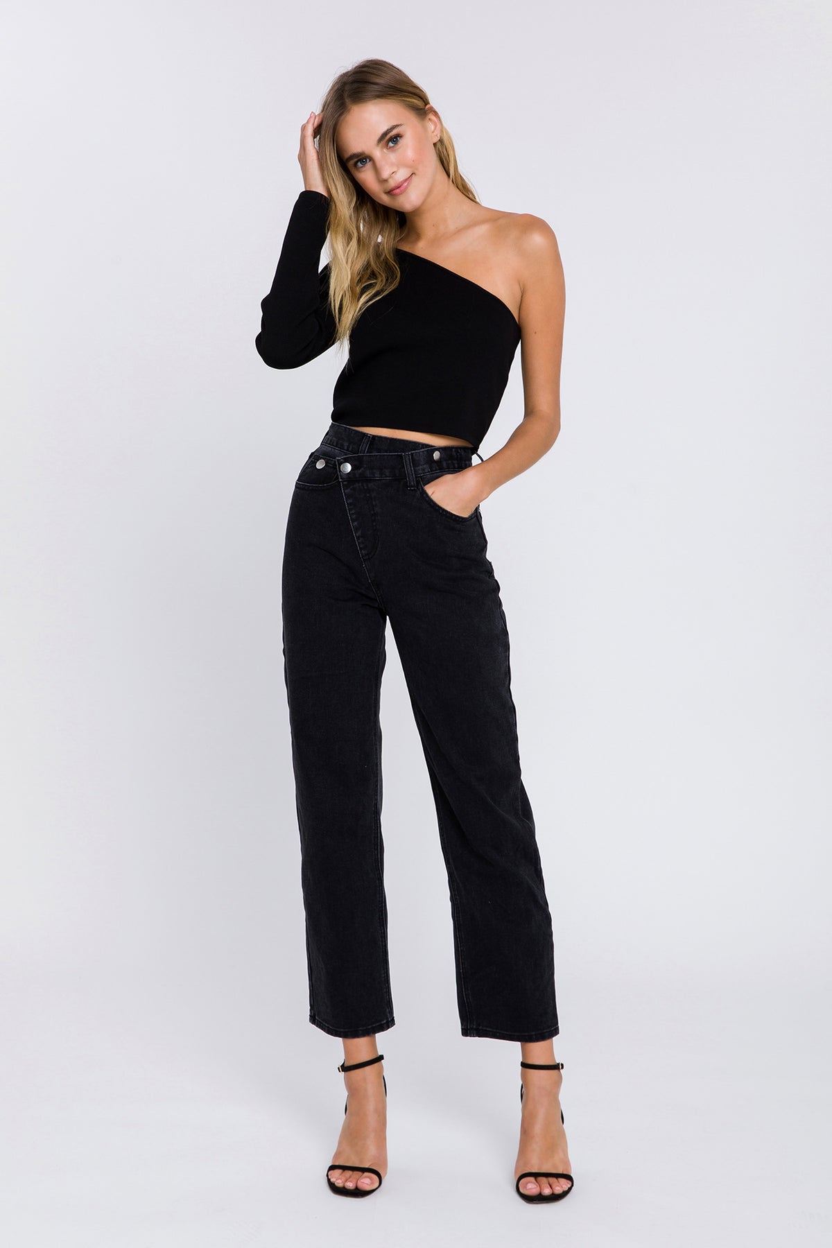 ENDLESS ROSE - Asymmetrical Knit Crop Top - SWEATERS & KNITS available at Objectrare