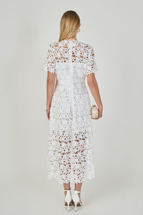 ENDLESS ROSE - All Over Lace Short Sleeves Midi Dress - DRESSES available at Objectrare