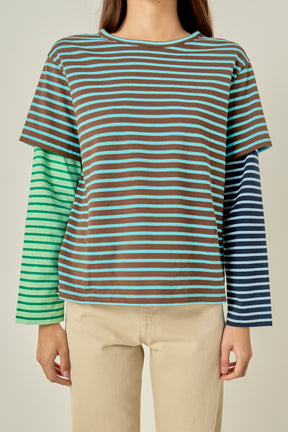 ENGLISH FACTORY - Layered Stripe Crewneck Top - TOPS available at Objectrare