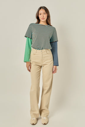 ENGLISH FACTORY - Layered Stripe Crewneck Top - TOPS available at Objectrare