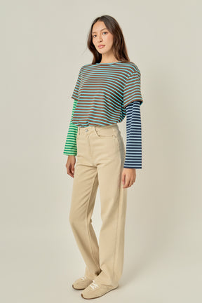 ENGLISH FACTORY - Layered Stripe Crewneck Top - TOPS available at Objectrare