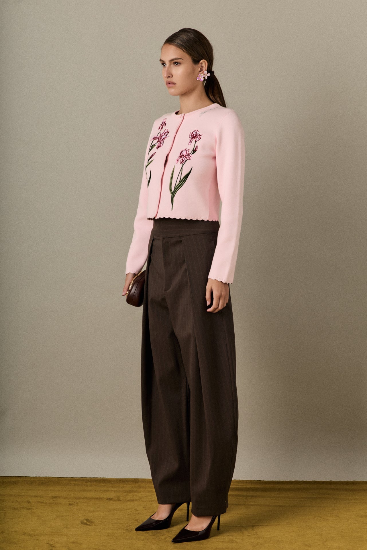 Floral Embroidered Knit Cardigan