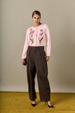 Floral Embroidered Knit Cardigan