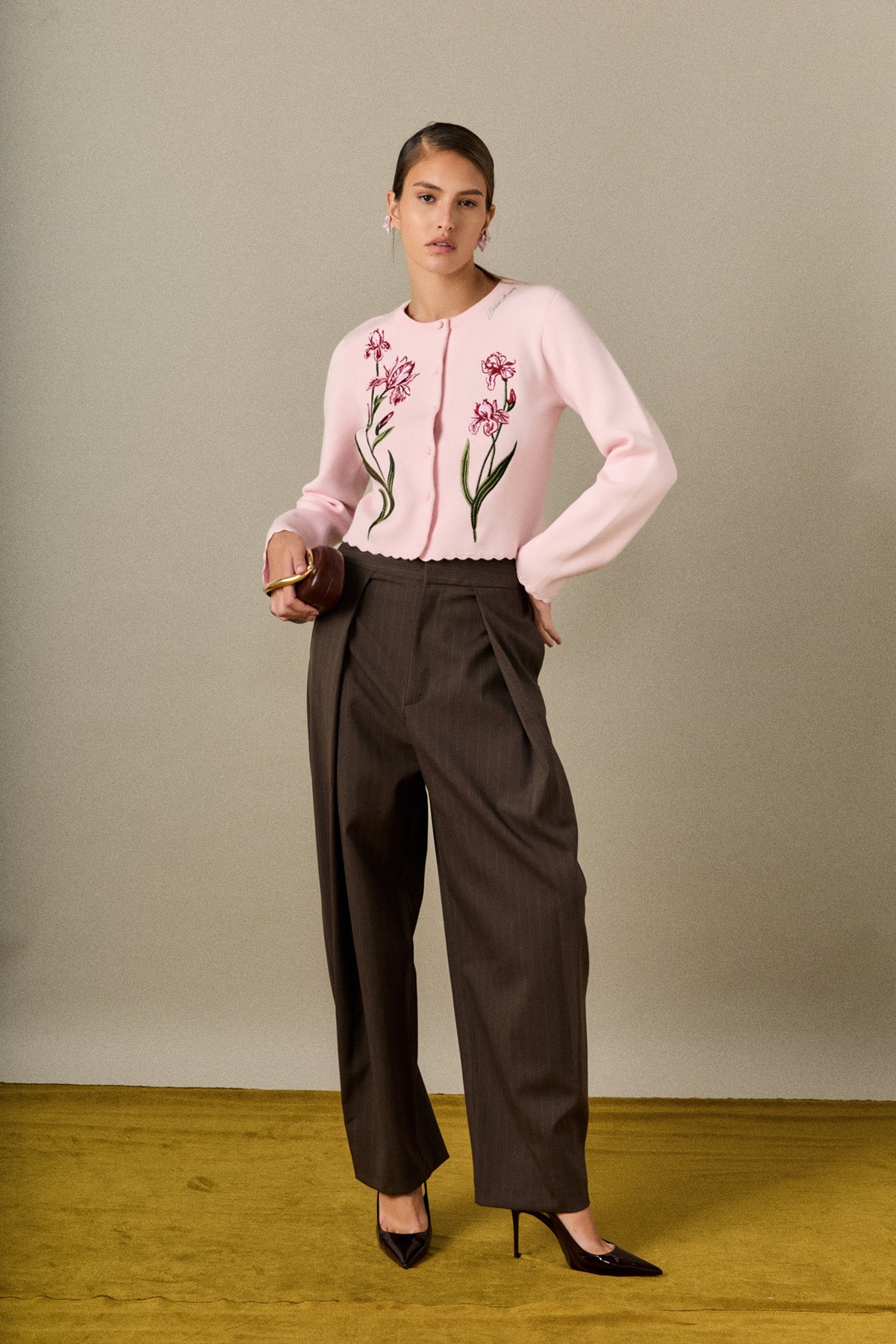 Floral Embroidered Knit Cardigan
