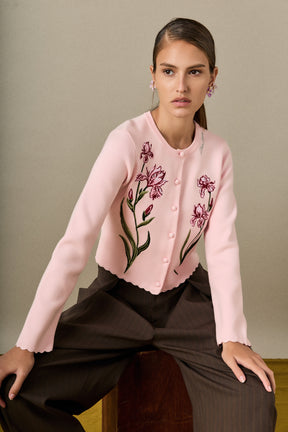 Floral Embroidered Knit Cardigan