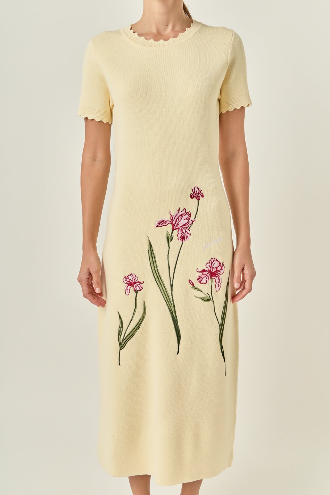 Floral Embroidered Knit Midi Dress