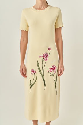 Floral Embroidered Knit Midi Dress
