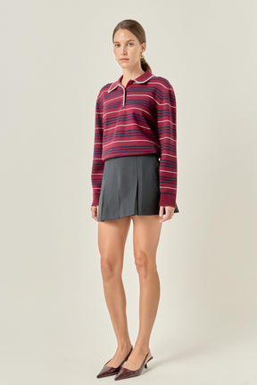 Striped Polo Knit Long Sleeve Top