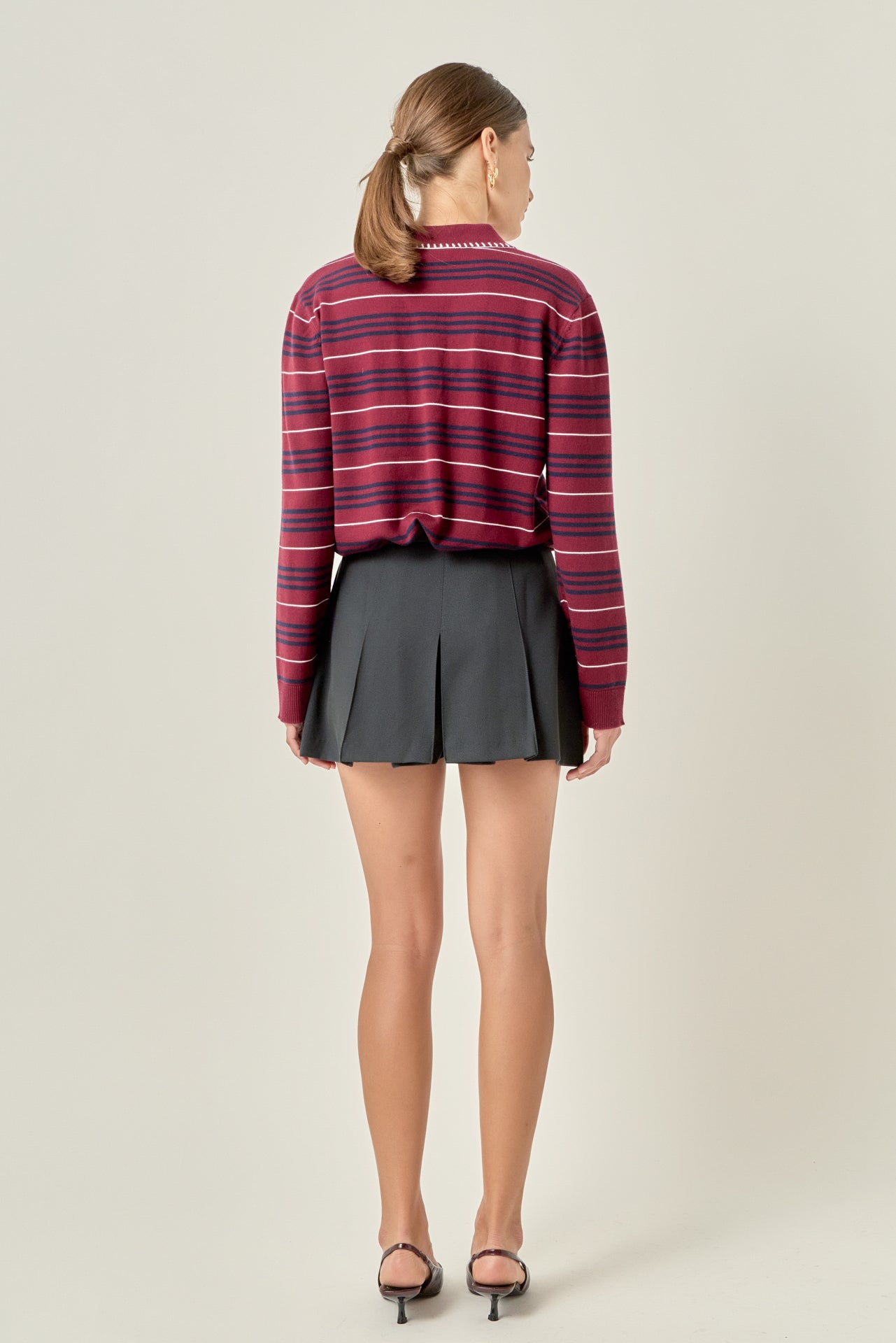 Striped Polo Knit Long Sleeve Top