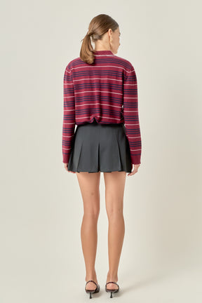 Striped Polo Knit Long Sleeve Top