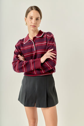 Striped Polo Knit Long Sleeve Top