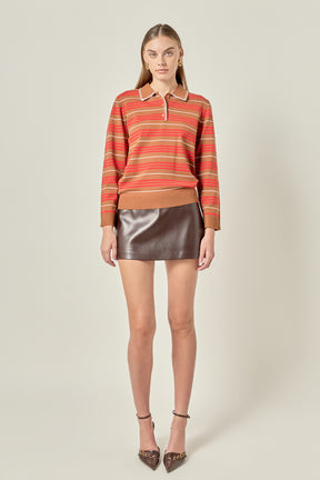 Striped Polo Knit Long Sleeve Top