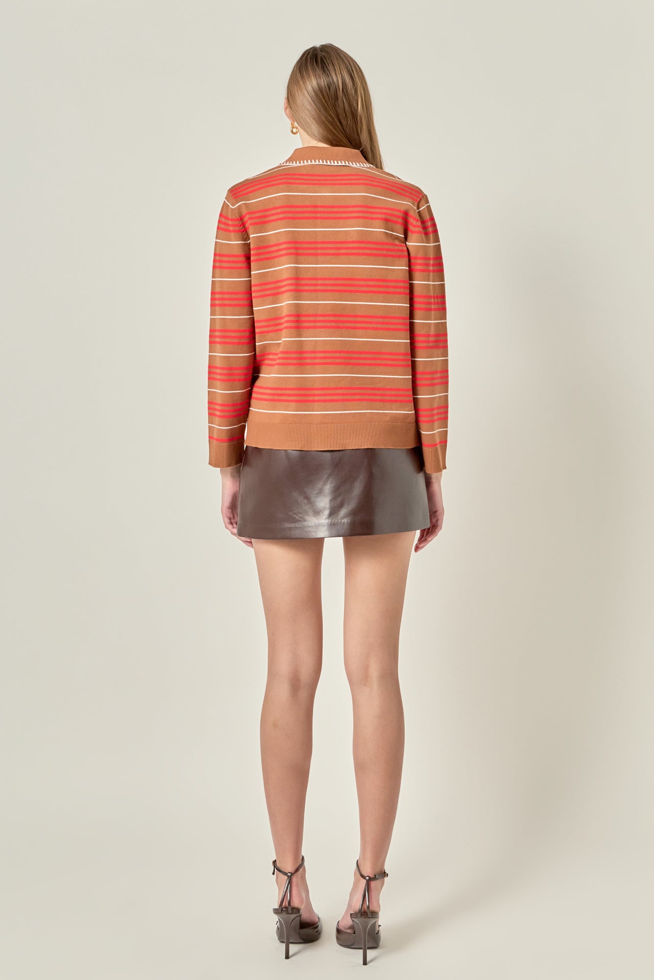 Striped Polo Knit Long Sleeve Top