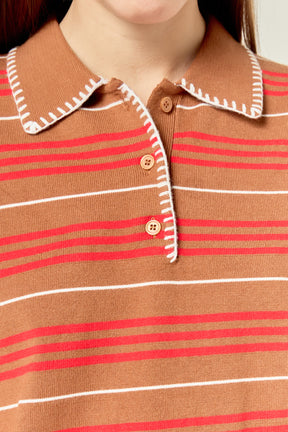 Striped Polo Knit Long Sleeve Top
