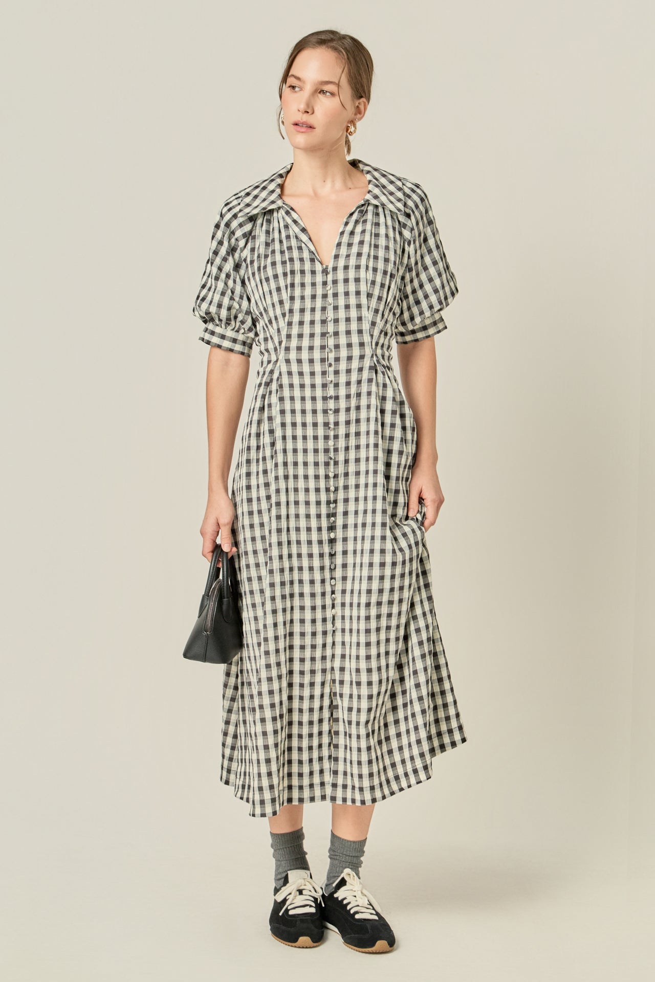 ENGLISH FACTORY - Gingham Puff Sleeve Dress - DRESSES available at Objectrare