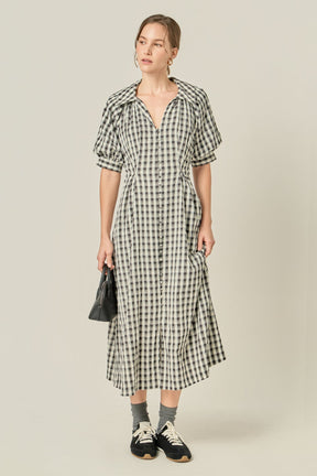 ENGLISH FACTORY - Gingham Puff Sleeve Dress - DRESSES available at Objectrare