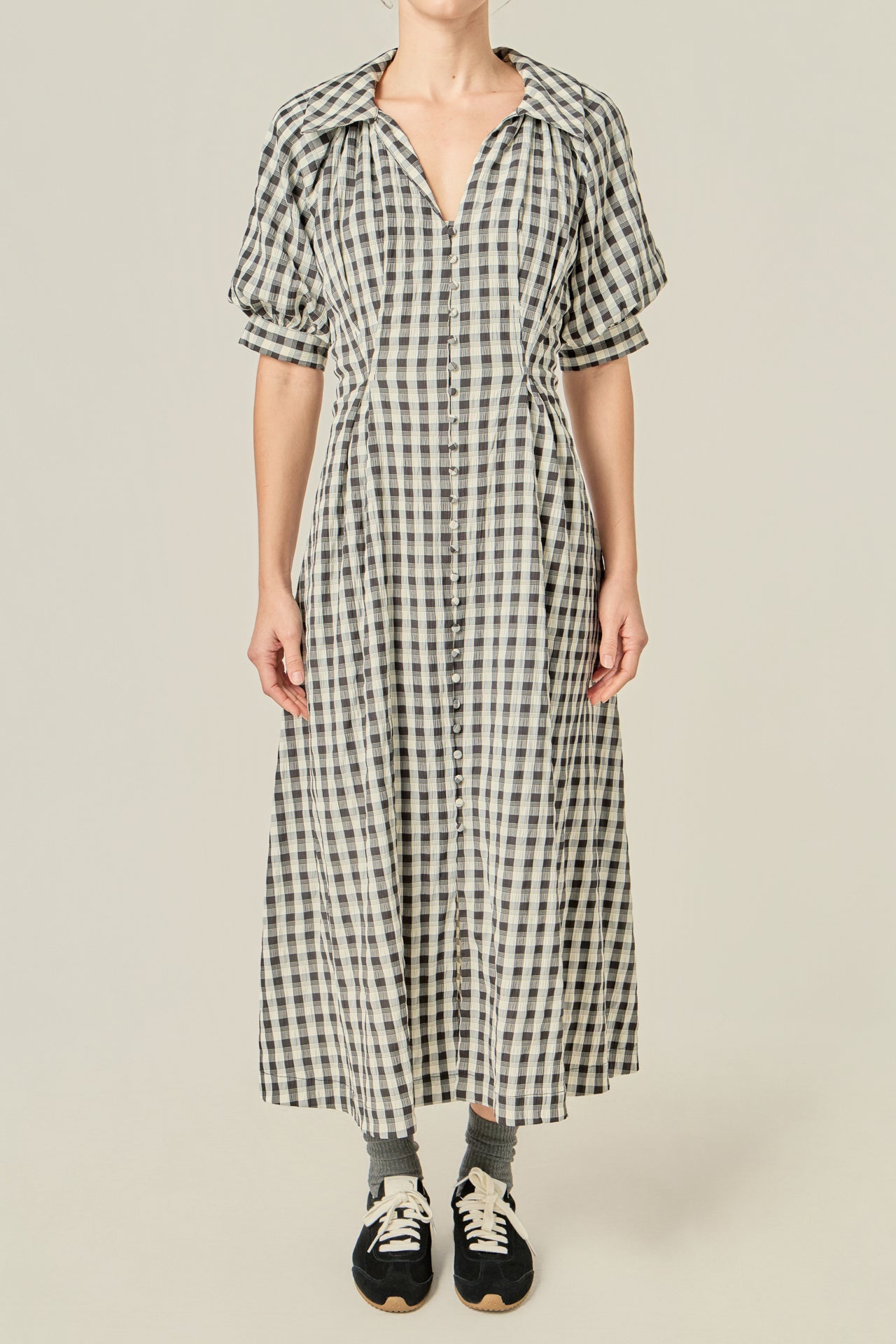 ENGLISH FACTORY - Gingham Puff Sleeve Dress - DRESSES available at Objectrare