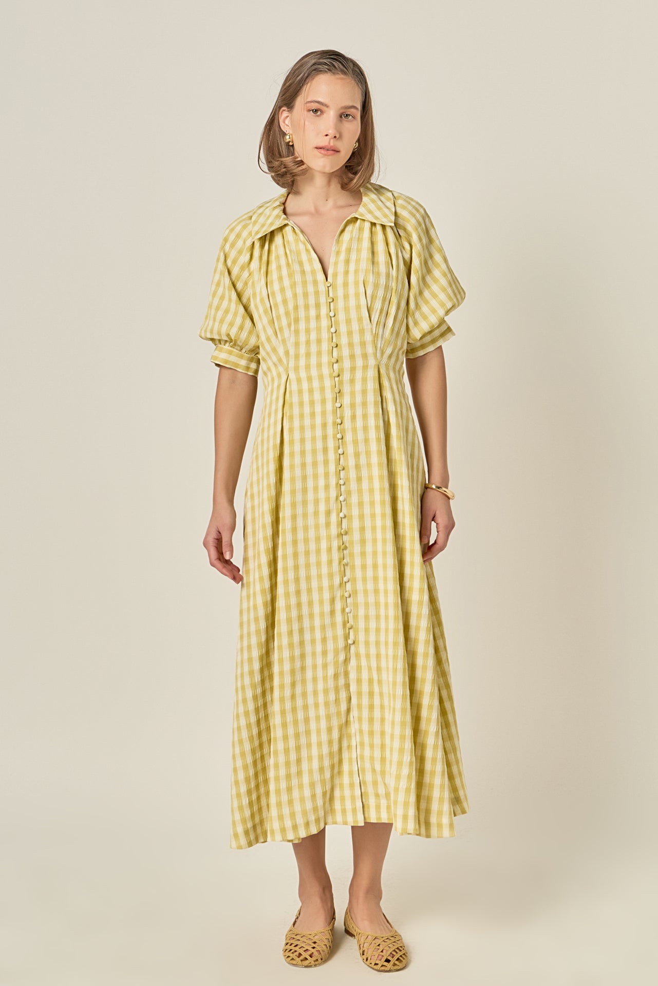 ENGLISH FACTORY - Gingham Puff Sleeve Dress - DRESSES available at Objectrare