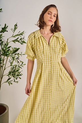 ENGLISH FACTORY - Gingham Puff Sleeve Dress - DRESSES available at Objectrare