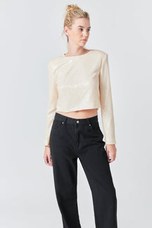 GREY LAB - Grey Lab - Sequin Power Shoulder Top - TOPS available at Objectrare