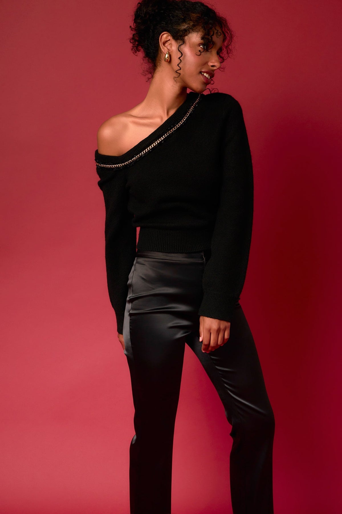 ENDLESS ROSE - Chain Trimmed One Shoulder Top - TOPS available at Objectrare