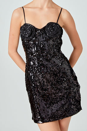 Sequin Flower Mini Dress